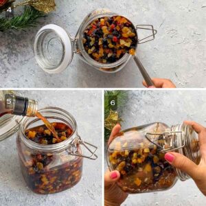 Dry fruits transferred to a glass jar and rum poured all over it