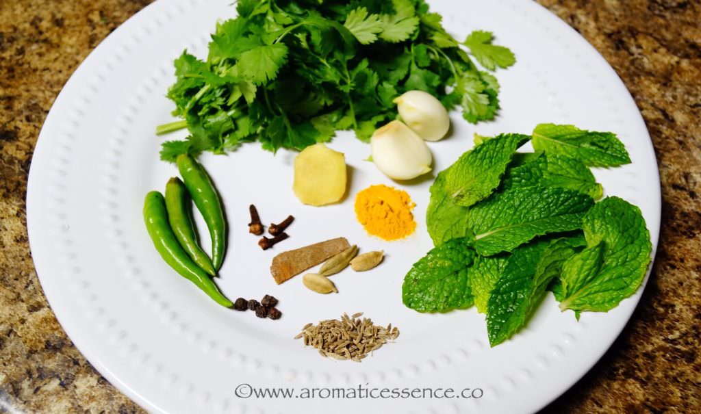 ingredients for the green spice paste marinade