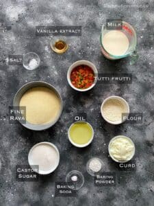 Ingredients needed for rava tea cake