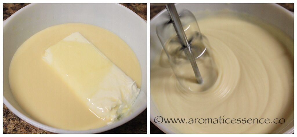 combine the cream cheese and condensed milk