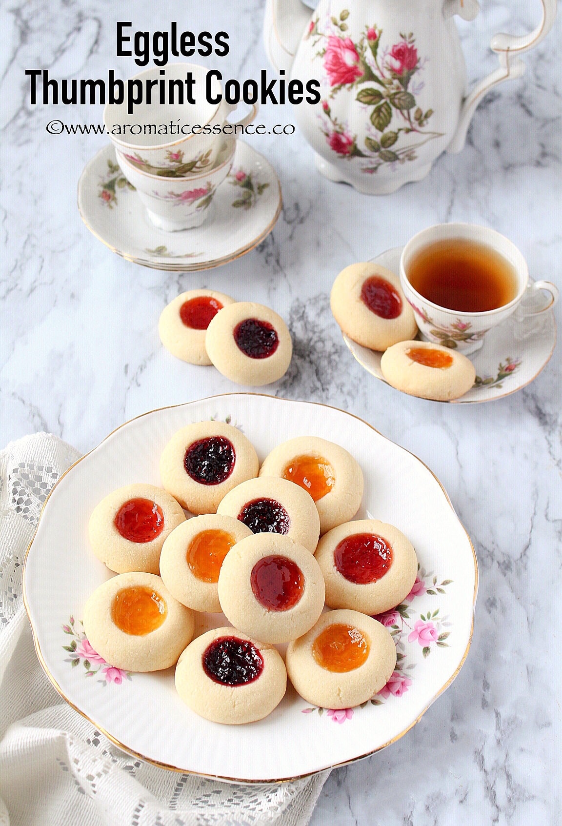 Eggless Thumbprint Cookies | Shortbread Thumbprint Cookies | Rosenmunnar - Aromatic Essence