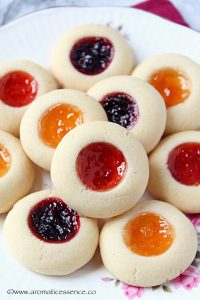 Eggless Thumbprint Cookies | Shortbread Thumbprint Cookies | Rosenmunnar