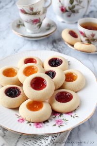 Eggless Thumbprint Cookies | Shortbread Thumbprint Cookies | Rosenmunnar
