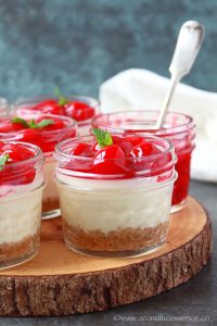 Close up shot of mason jar Cheesecake