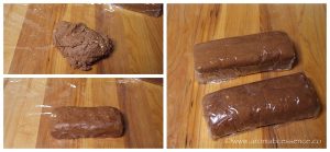 shaping the eggless chocolate cookie dough into logs