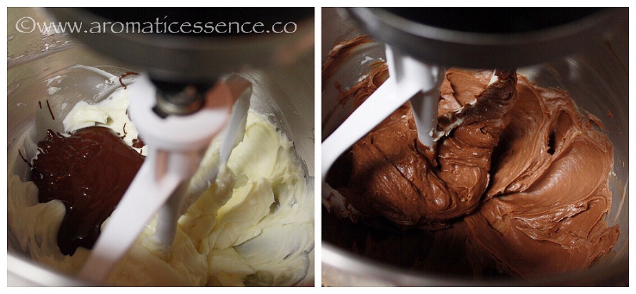 adding melted chocolate to cheesecake batter
