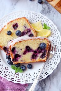 Lemon Blueberry Bread slices in a plate
