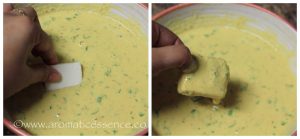 dipping paneer pieces in besan batter