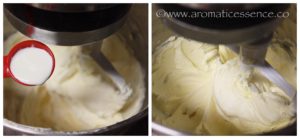 adding vanilla extract and heavy cream to the butter-sugar mixture