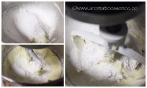 beating powdered sugar and butter