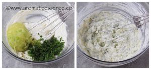 mixing drained cucumber and dill to yogurt mixture