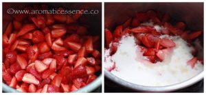 macerating strawberries for strawberry jam