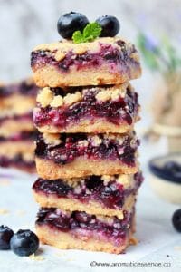 Close up shot of Blueberry Crumb Bars