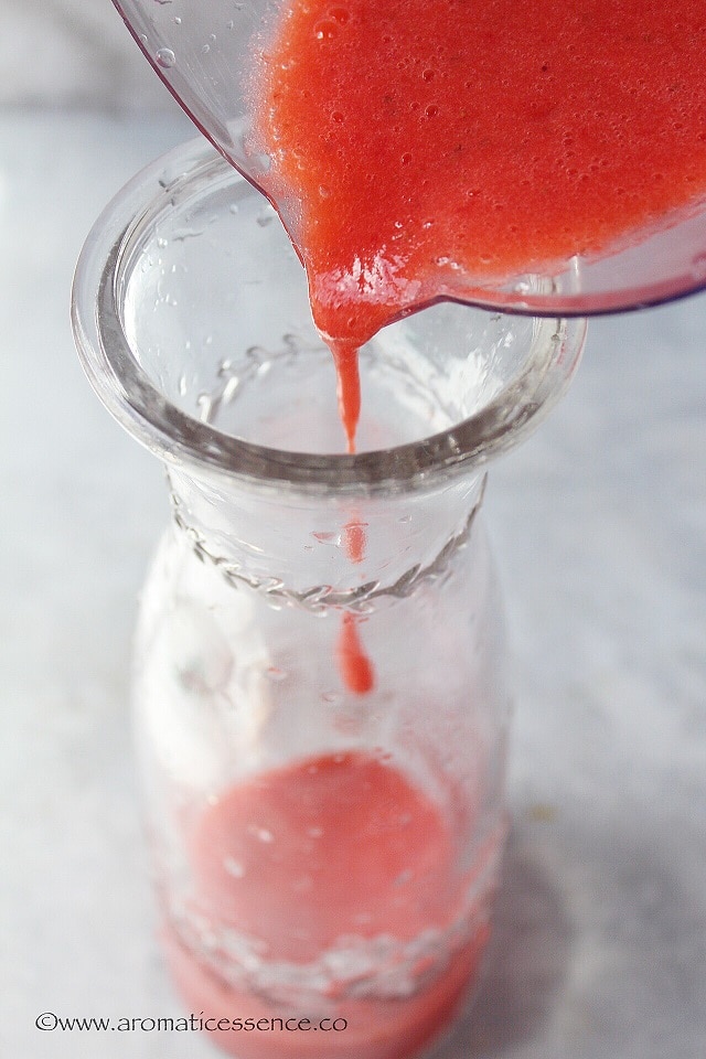 Pour the strawberry lime puree in a pitcher.