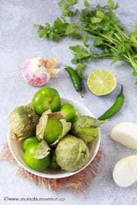 Main ingredients for salsa verde sauce.