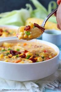 Summer corn chowder with bacon.