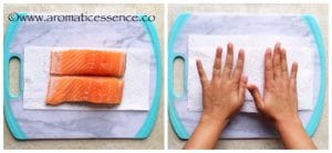 Pat dry the salmon with a kitchen absorbent napkin.
