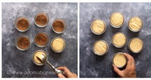 Pour about 4 tbsp of the pumpkin cheesecake filling in the prepared gingersnap crust in each jar.