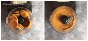 Pulse the gingersnap cookies in a food processor.