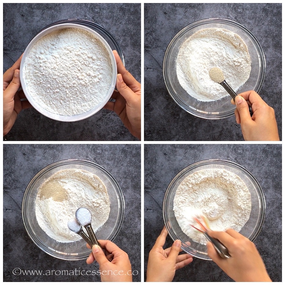 Combine flour, salt, and yeast in a big bowl.