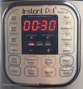 Press the 'YOGURT' button, set it to 'LESS' OR 'NORMAL' setting. Set the timer for 30 minutes using the +/- button.