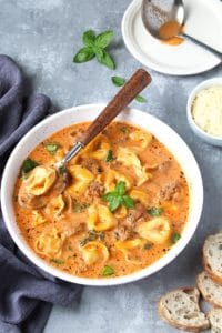 Three cheese tortellini soup