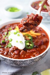 Thick and hearty, Instant Pot chili with beans and tomatoes