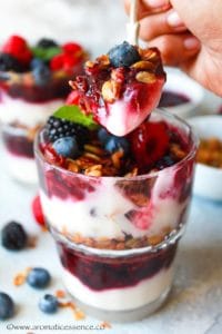 Yogurt, granola, and fruit parfait