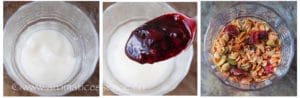 Layers of yogurt, fruit compote, and granola