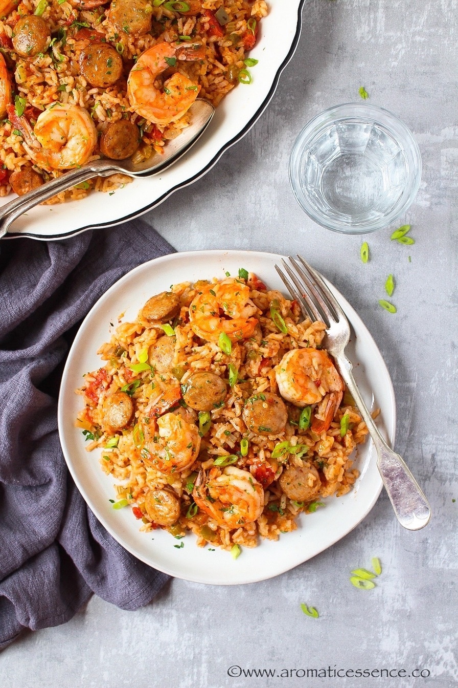 Instant Pot jambalaya served in a white plate