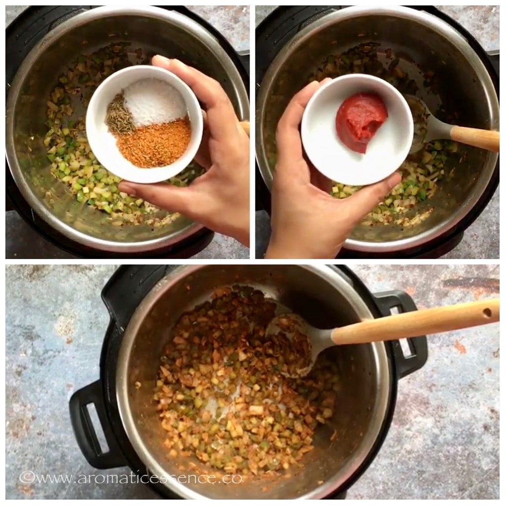 Add seasoning and tomato paste