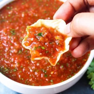 tostitos scoop filled with salsa
