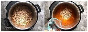 Add drained beans and water