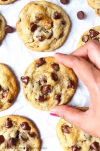 Close-up shot of choco chip cookies.