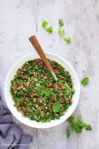 Tabouli salad in a white bowl