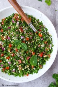 Close-up shot of homemade tabouli salad