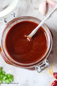 Over-head shot of homemade Mexican red sauce