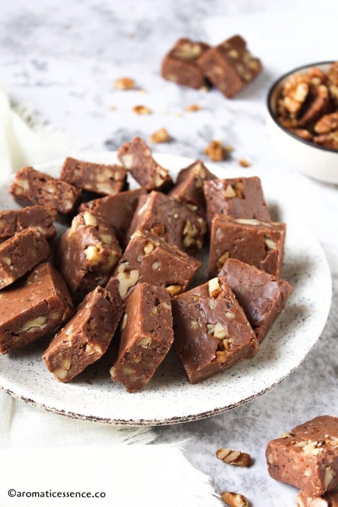 Close-up shot of walnut fudge