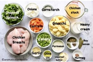 Ingredients for chicken gnocchi soup