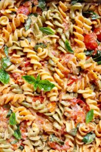 Close-up shot of feta pasta