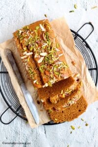 Over head shot of wheat cake placed on a round wire rack