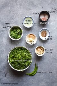 Ingredients for coriander mint chutney