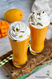 45 degree angle shot of mango milkshake