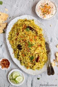 Pudina rice served in an oval serving platter