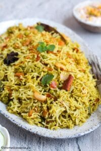 Close-up shot of pudina pulao