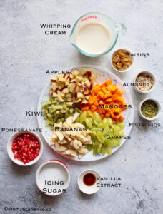 Pictorial of ingredients for fruit cream