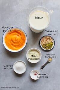 Image of ingredients needed to make mango kulfi