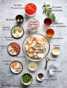 Ingredients needed for bread upma