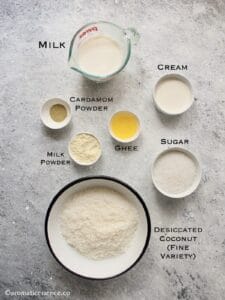 Ingredients needed to make nariyal ladoo