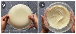 Tip the bowl upside down, if the cream stays put, it is done